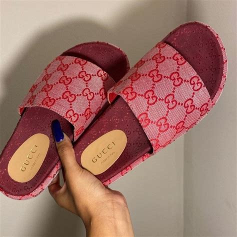 gucci hot pink loafer slides|Gucci slides size 14.